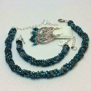 FINAL SALE PRICE Lia Rosa OOAK Blue/Green Seed Bead Jewelry Set